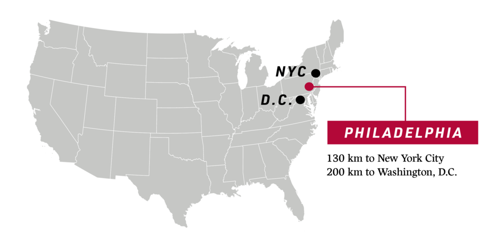 Philadelphia location on the US map